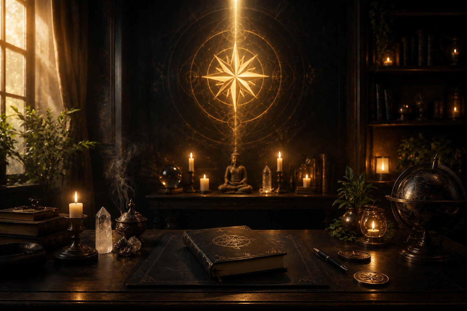 Cabinet d'Alexander Maher — bureau et objets rituels